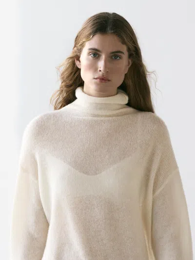 Massimo Dutti Wool High Neck Knit Sweater In Neutral