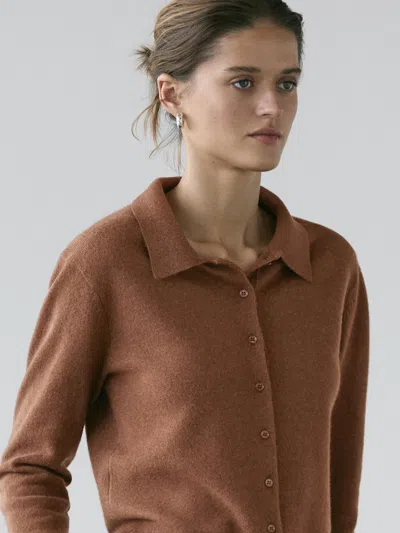 Massimo Dutti Wool Knit Cardigan In Brown