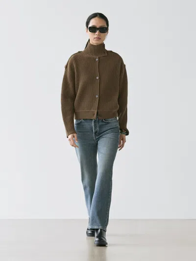 Massimo Dutti Wool Knit Cardigan With Button Details In Brown