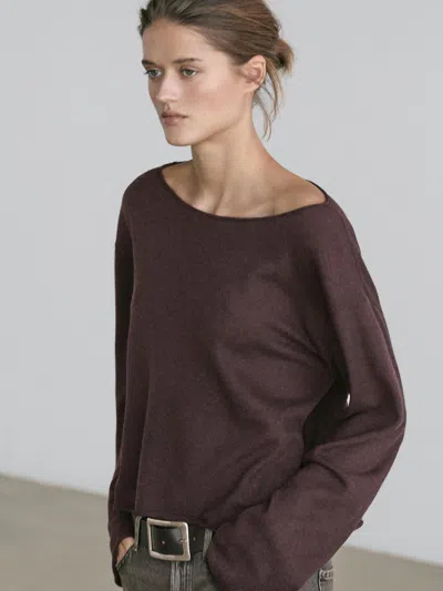 Massimo Dutti Wool Knit Sweater In Brown