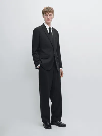 Massimo Dutti Wool Suit Blazer In Black