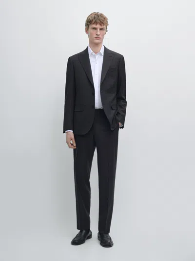 Massimo Dutti Wool Suit Blazer In Black