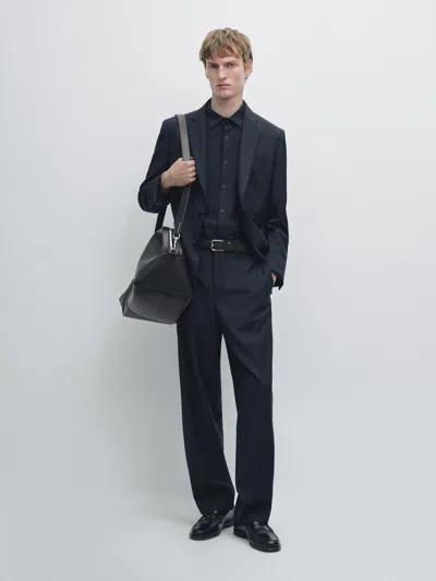 Massimo Dutti Wool Suit Blazer In Blue
