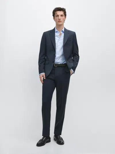 Massimo Dutti Wool Suit Blazer In Blue