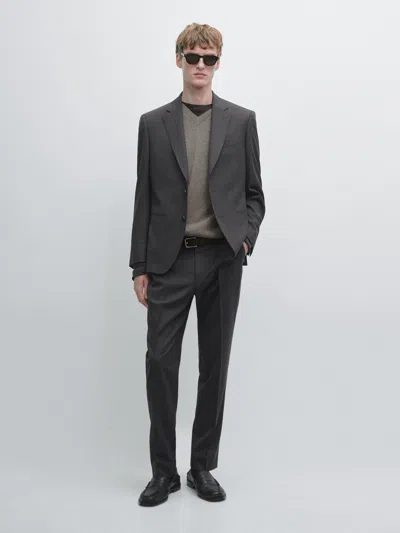 Massimo Dutti Wool Suit Blazer In Gray