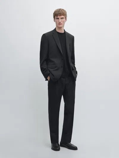 Massimo Dutti Wool Suit Trousers In Black
