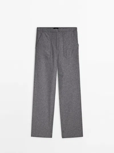 Massimo Dutti Flannel Wool Blend Carpenter Trousers In Grey