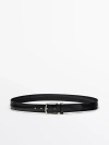 Massimo Dutti Worn Effect Leather Belt In Black