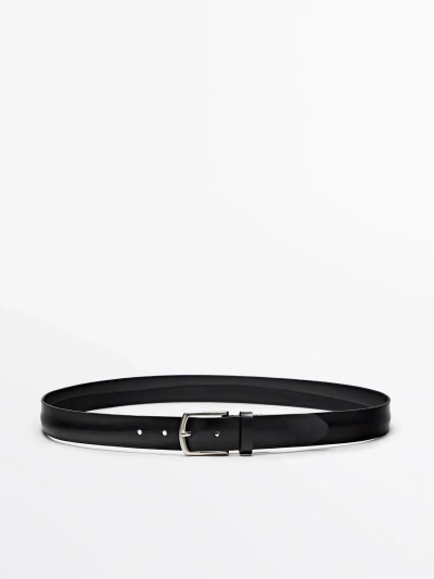 Massimo Dutti Worn Effect Leather Belt In Black