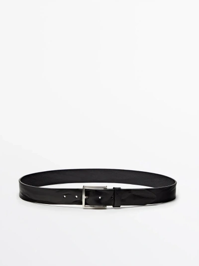 Massimo Dutti Worn Effect Leather Belt In Black