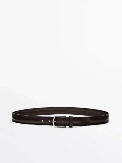 Massimo Dutti Worn Effect Leather Belt In Brown