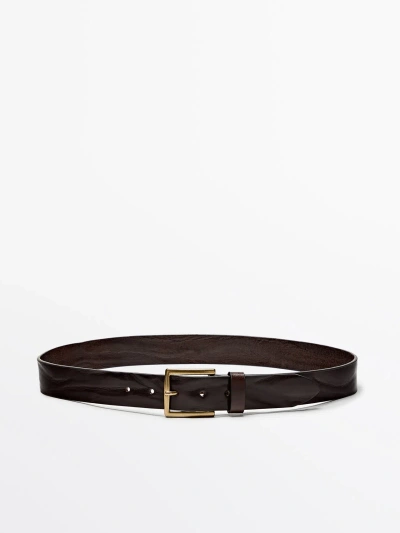 Massimo Dutti Worn Effect Leather Belt In Brown