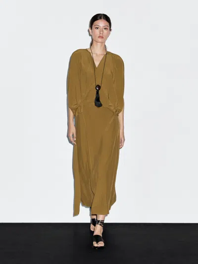 Massimo Dutti Wrap Dress With Buckle In Brown