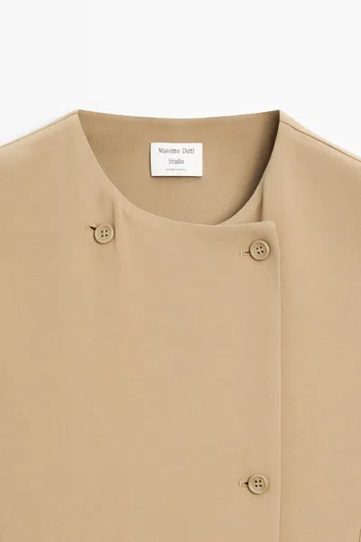 Massimo Dutti Wrap Midi Dress With Pocket Detail In Brown