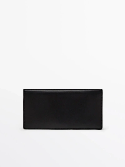 Massimo Dutti Xl Vertical Leather Wallet In Black