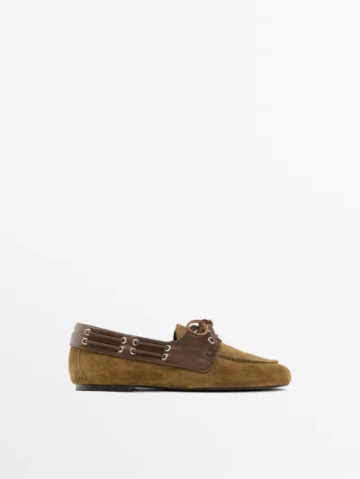 Massimo Dutti Zapato Náutico Piel Combinada In Green