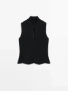 Massimo Dutti Zigzag Knit Mock Turtleneck Top In Black
