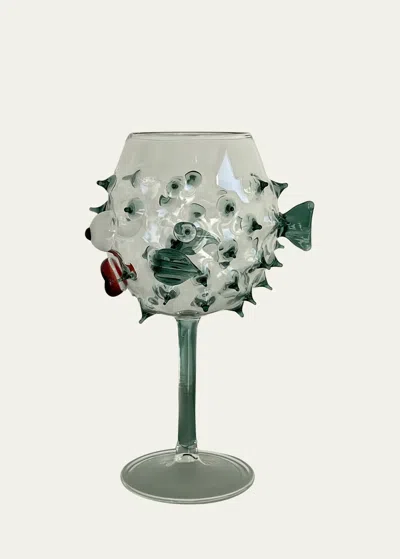 Massimo Lunardon Pufferfish Wine Goblet, Teal