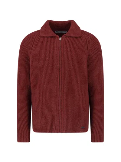 Massimo Osti Studio Bordeaux Wool-blend Ribbed Zip-through Knit In Red
