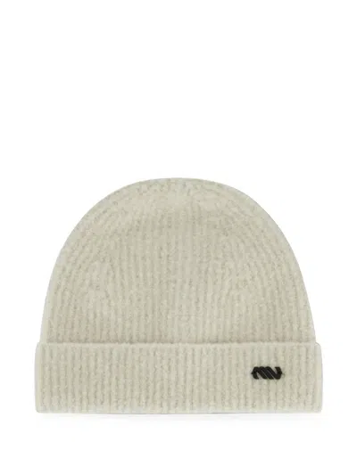 Massimo Osti Studio Felted Logo-plaque Ribbed Beanie Hat In Neutral