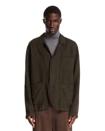 Massimo Osti Studio Green Linen Blazer In Brown