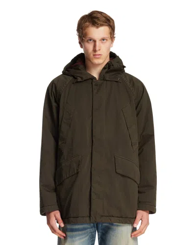 Massimo Osti Studio Green Padded Parka Jacket In Brown