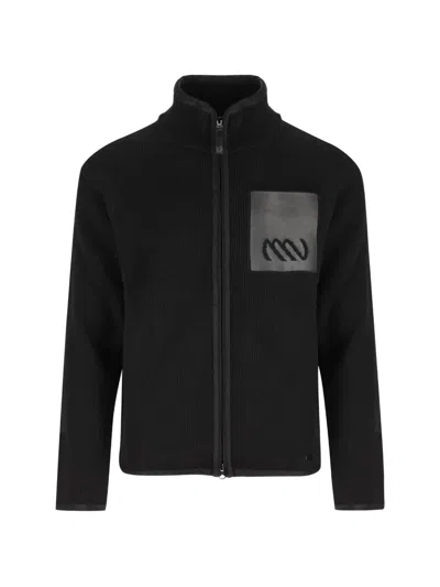 Massimo Osti Studio Logo-patch Ribbed-knit Cardigan In Black