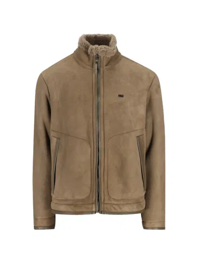 Massimo Osti Studio Shearling-trim Leather Jacket In Brown