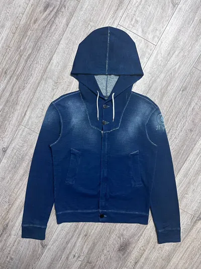 Pre-owned Massimo Osti X Stone Island Hoodie Zip Cotton Denims Logo Vintage Ss 06 In Blue