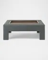 Massoud Amata 50" Leather Cocktail Ottoman With Removable Tray In Gray