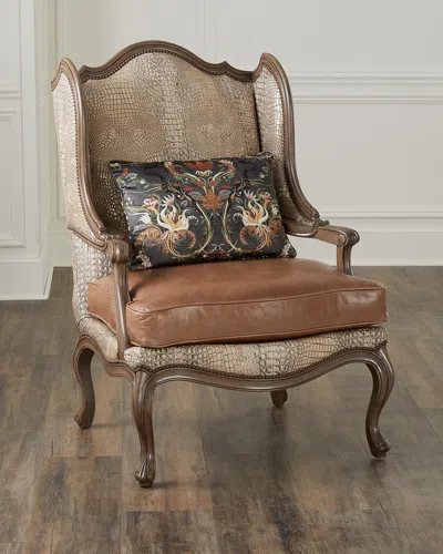 Massoud Bastian Leather Wingback Chair In Brown