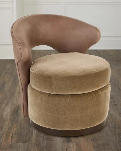 Massoud Belvedere Leather & Mohair Swivel Chair In Neutral