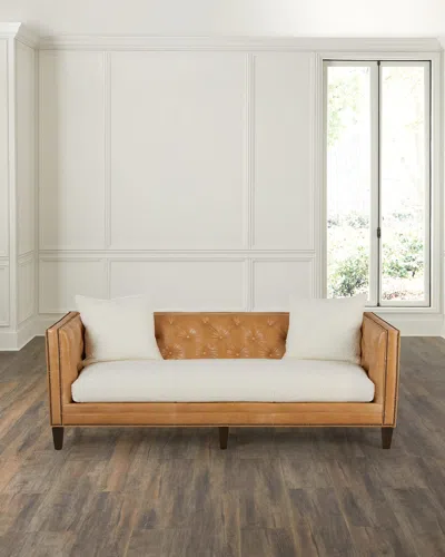 Massoud Blaine Tufted Leather Sofa, 90" In Tan