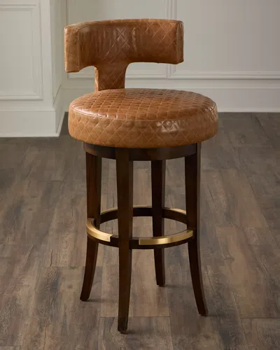 Massoud Calloway 30" Leather Swivel Bar Stool In Brown