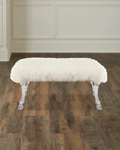 Massoud Centaur White Sheepskin Bench In White/acrylic