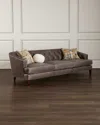 Massoud Circe Tufted Leather Sofa 88" In Gray