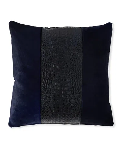 Massoud Colourblock Croc Pillow, 22"sq. In Blue