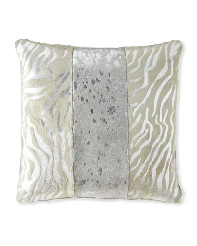 Massoud Colorblock Zebra & Spots Hair Hide Pillow, 19"sq. In Silver