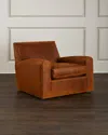 Massoud Craig Leather Swivel Chair In Brown