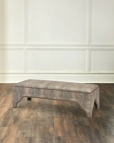 Massoud Cyrax Croc-embossed Leather Bench, 60" In Taupe 