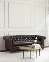 Massoud Davidson 94" Slab Seat Chesterfield Sofa In Cigar