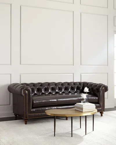 Massoud Davidson 94" Slab Seat Chesterfield Sofa In Cigar