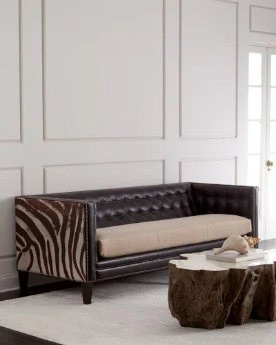 Massoud Geronimo Leather Sofa 90" In Dark Brown