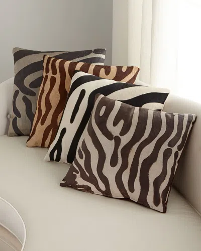 Massoud Hair Hide Zebra Pillow, 19"sq. In Brown