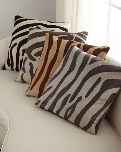 Massoud Hair Hide Zebra Pillow, 22"sq. In Charcoal