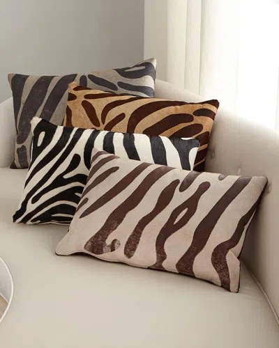 Massoud Hair Hide Zebra Pillow, 23" X 15" In Charcoal