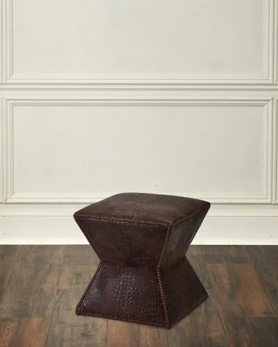 Massoud Hamish Embossed Leather Ottoman In Brown