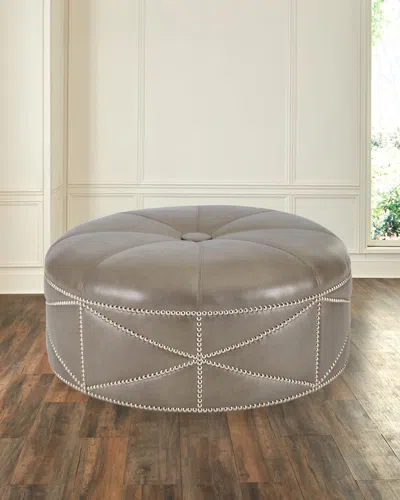 Massoud Hollander Round Leather Ottoman In Gray