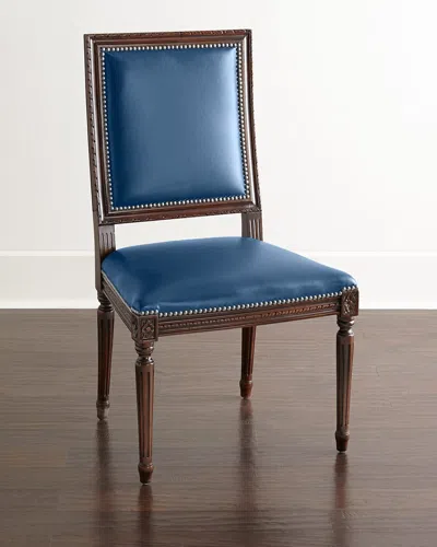 Massoud Ingram Leather Dining Chair In Cobalt