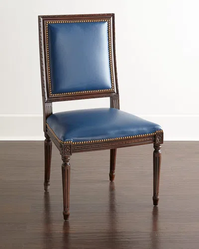 Massoud Ingram Leather Dining Chair In Cobalt